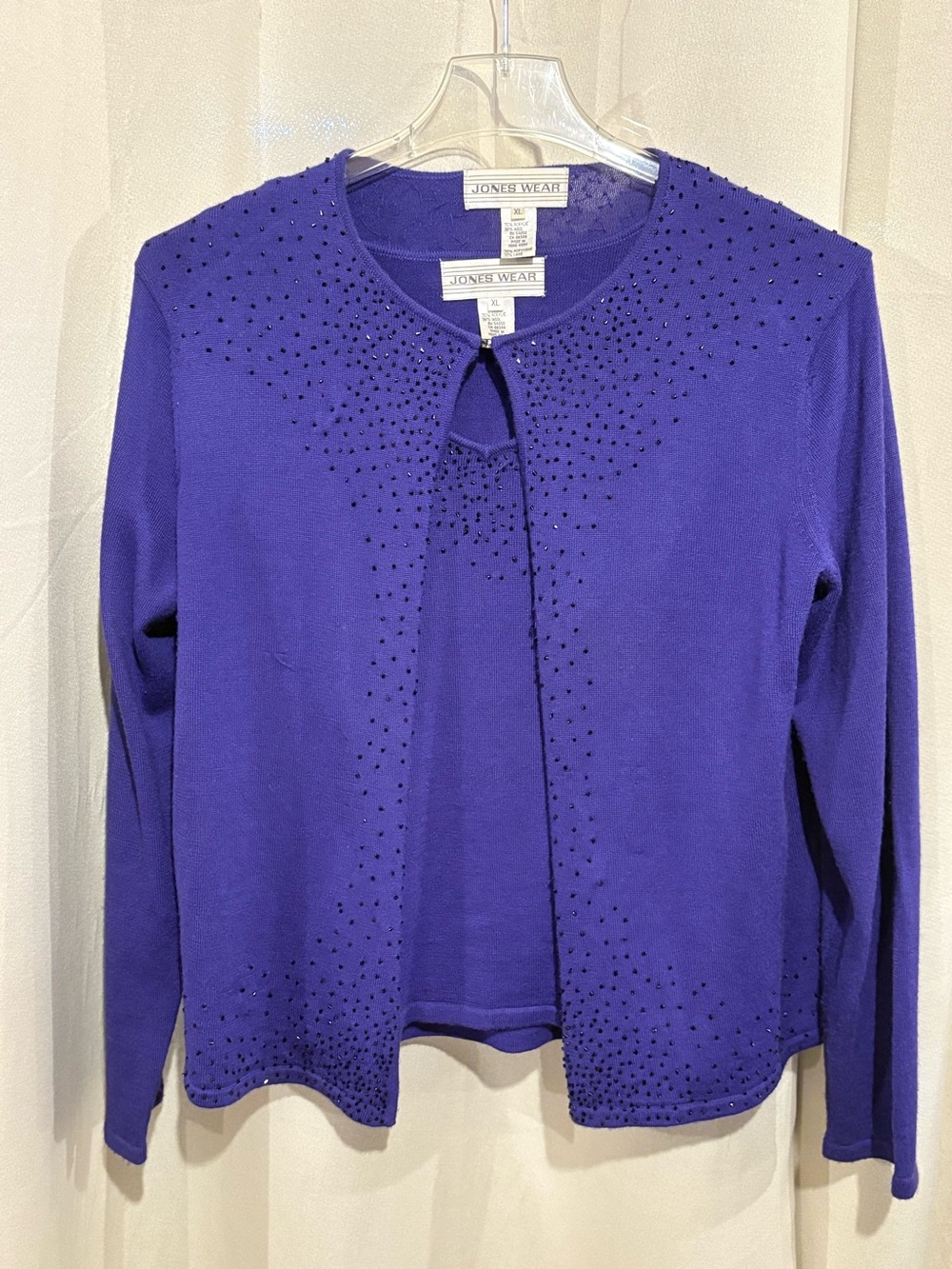 Jones Wear Women's Royal Blue Embellished Tank/Cardigan Sweater